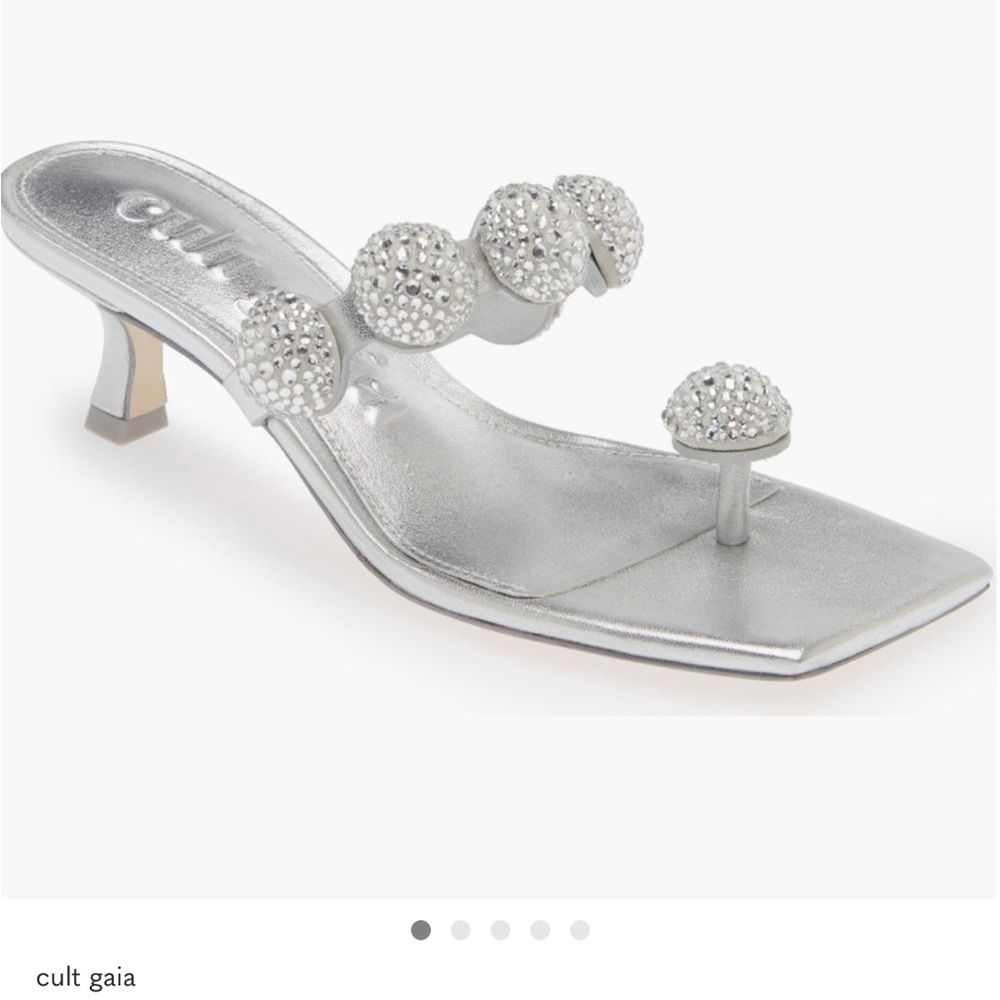 Cult Gaia Sarina Crystal Embellished Toe Post Kitten Heel Sandal